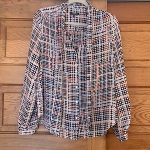 NYDJ Women's Plaid Houndstooth Button-Front Blouse in White, Black & Red